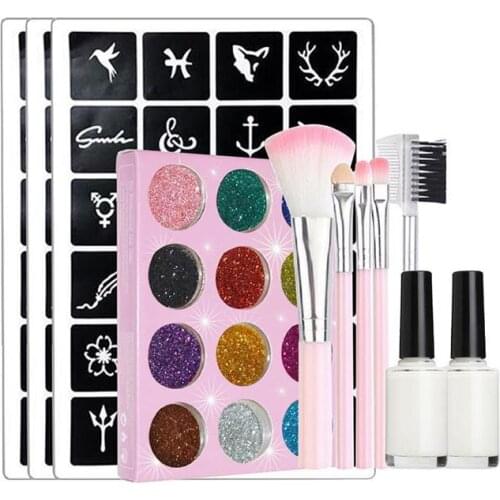 12 Color Diamond Flash Tattoo Set Temporary Tattoo Set Body Nail Flash Paint Party Tattoo Makeup Face Body Painting Art Tool Set