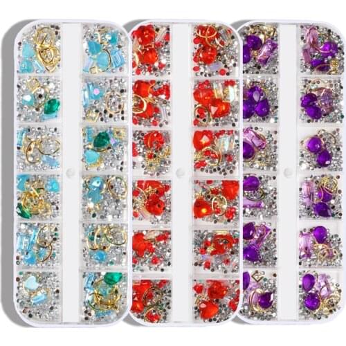 12 Grids Nail Art Rhinestones Crystal Pearl Heart Metal Mixed Designs Decoration Desigsn for Professional Nails Decoration
