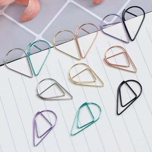 12pcs Modeling Paper Clips Metal Material Water Drop Shape Golden Silver Black Colored Bookmark Memo Clips Escolar Papelaria