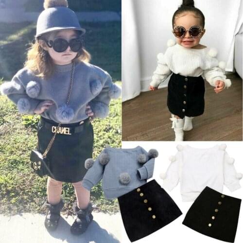 2PCS Toddler Baby Girls Autumn Winter Clothes Sweater Tops+Mini Skirt Outfits 1-5Y