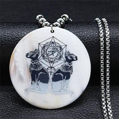 2021 Big Long Shell Stainless Steel African Egyptian Egypt Eye Cat Bead Necklaces Necklaces Chain Jewelry sautoir NXS02