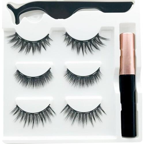 3 Pairs Magnetic Eyelashes Set Include 1 Magnet Liquid Eyeliner 1 Stainless Steel Eye Beauty Tweezers Tool