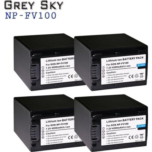4Pcs 4200mAh NP-FV100 NP FV100 NPFV100 FV100 Battery + LCD USB Charger for SONY NP-FV30 NP-FV50 NP-FV70 SX83E SX63E FDR-AX100E