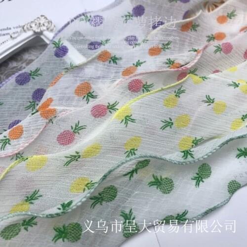 5yards 4cm Fruit Pineapple Printed Waves Chiffon Ribbon for DIY Craft Gift Wrapping Hair Bowknot Ribbon Clothing Dress Trims