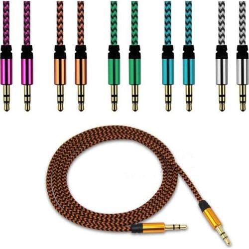 500pcs/lot 1m Nylon Braided Aux audio cable for iphone 4 5 6 for ipod mp3 for samsung htc