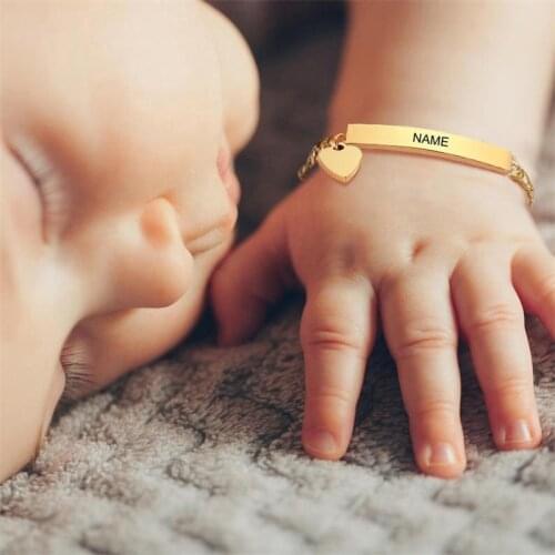 Personalized Baby Bar Bracelet Custom Name for Children Infant Boy Girls Stainless Steel Love Angel Mom Family Gifts Jewelry