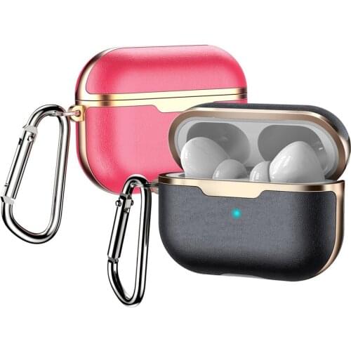 For AirPods Pro Cases Lather Luxury Airpods2 Plated Gold Protector Cover with Carabiner for Apple AirPods 1 2 3 Cases