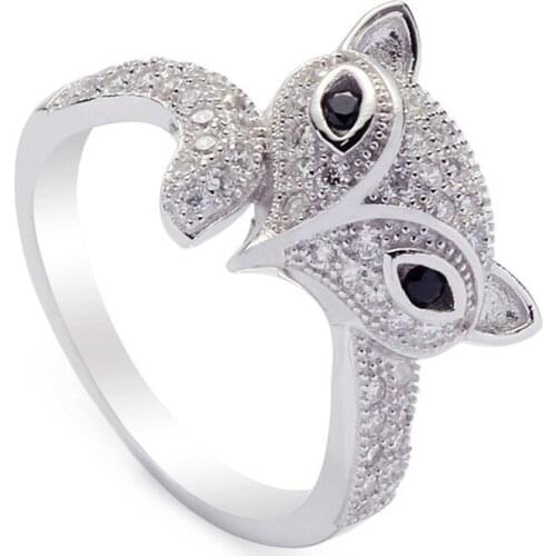Eulonvan Engagement Wedding 925 sterling Silver jewelry charm fox Rings for women White Black Cubic Zirconia S-3743 size 6 7 8 9