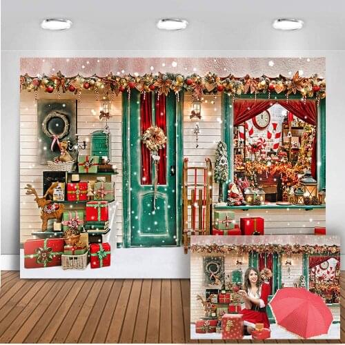 Winter Christmas Photography Backdrop Xmas Snow Storefront Cottage Decorations Background Baby Portrait Photobooth Photo Studio