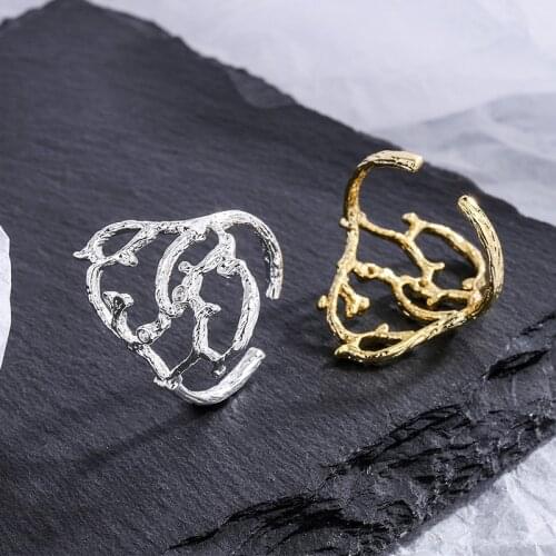 Hot Sales Cubic Zircon Branch Texture Irregular Hollow Opening Rings Silver Color Women Girl Party Mood Monitoring Jewelry Gift