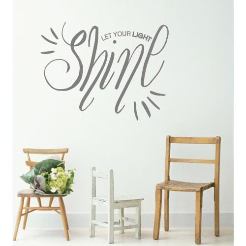 Art Font Design Wall Sticker Quote Let Your Light Shine Vinyl Home Interior Wall Decal Kids Room Decor Removable Wallpaper LC342
