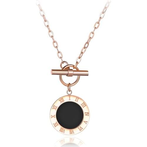 Classic Stainless Steel Fine Brand Jewelry Black Shell Roman Alphabet Pendant Neckalces Bridal Wedding Jewelry N18023
