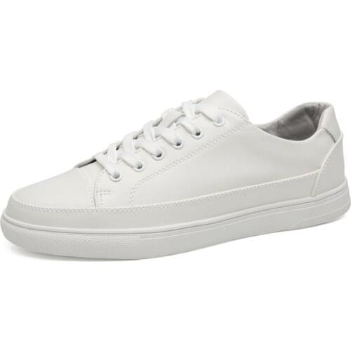 New Fashion White Sneakers Men Skateboard Board Shoes Male Comfortable Leather Casual Footwear Classic Lace-up Solid Mens Shoes