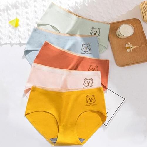 Fashion Underwear Woman Seamless Cute Bear Print Breathable Solid Color Cotton Underwear Briefs Womens Intimates трусы женские