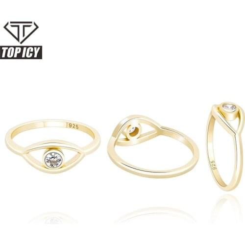 TOP ICY Fashion Evil Eyes Ring 925 Sterling Silver Gold Ring Hip Hop Jewelry