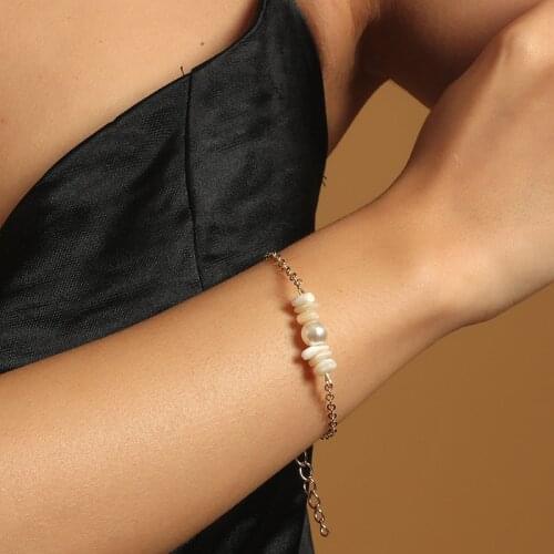 Fashion Simple Natural White Stone Pearl Charm Bracelets For Women Bohemian Gold Color Metal Chain & Link Bracelets Jewelry