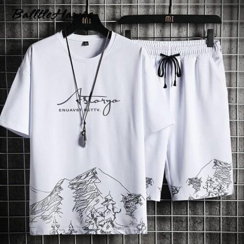 2021 Male Tracksuit Summer Men Set Fitness Suit Sporting Suits Short Sleeve T Shirt+Pants Men Clothing Quick Drying 2 Piece Set