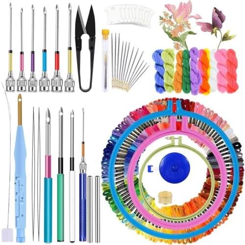 Nonvor 156 Pcs Embroidery Pen Punch Needle Cross Stich Thread Floss Hoops Punch Needle Kit Sewing Accessories Tool Craft