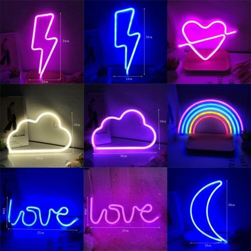 Neon LED Lights Lightning Moon Rainbow Shaped Kids Room Wall Decoration Sign Light USB Neon Lamp Wedding Party Decor Xmas Gift