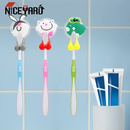 NICEYARD 1PC Cartoon AnimalSuction Cup Toothbrush Holder Wall Mount Rack Toothbrush Cover Storage Bathroom Product