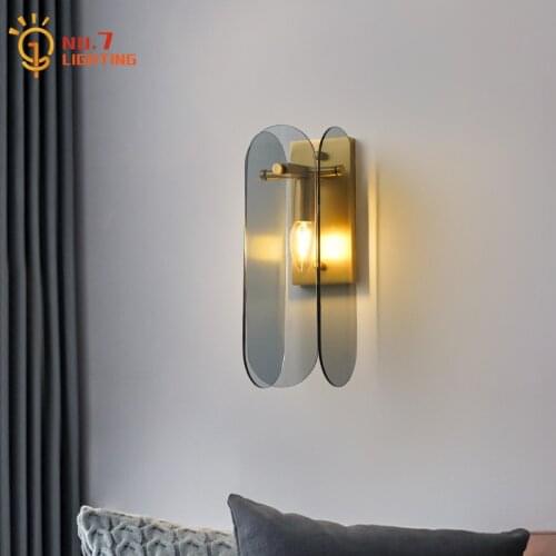 Nordic Minimalist Copper Glass Wall Lamp Led E14 Designer Wall Mounted Villa Living Room Background Corridor Staircase Balcony