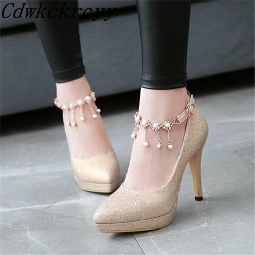 Spring Autumn New pattern fashion Cusp temperament High-heeled Waterproof Women Shoes Golden Sequins sexy banquet Women Shoes