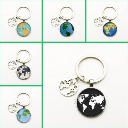 New Cute Earth Pendant Keychain Handmade World Map Geography Key Ring Glass Dome Keychain Women Bag Charm Gift Travel Souvenir