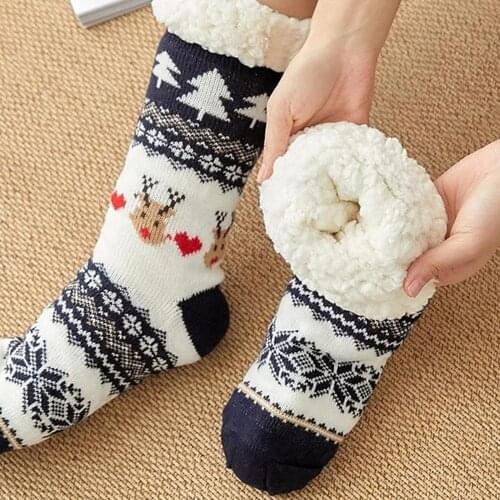 Autumn Winter Women Slippers Home Socks Christmas Cartoon Elk Floor Socks Plush Velvet Non-slip Carpet Fluffy Warm Socks