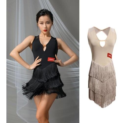Latin Dance Dress Women Sexy Backless Fringe Practice Clothes Professional Rumba Tango Samba Salsa Dance Tassel Costumes VO1075