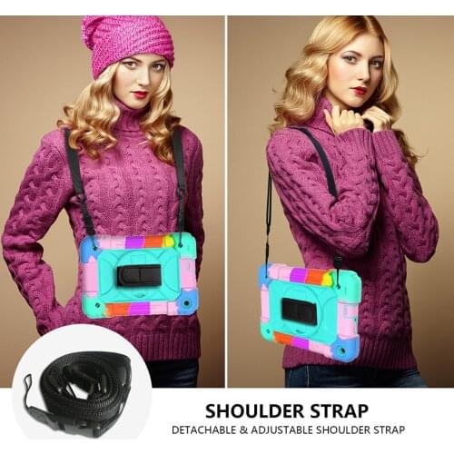 360 Rotating Durable Cover for Kindle Fire HD 8 Silicone Case 2020 Fire HD 8 Plus Shockproof Cover with Shoulder Hand Strap +Pen