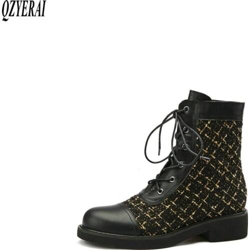 QZYERAI Riding boots Genuine leather Female boots Womens boots Autumn winter Head layer cowhide Womens shoes Size 34-40