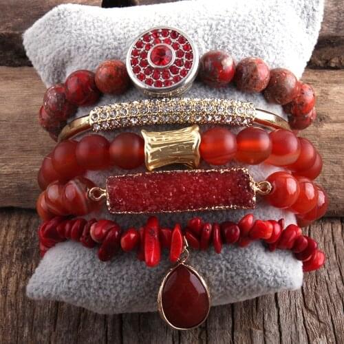 RH Fashion Stones Beaded Bracelet 5pc Bracelets Sets For Women Jewelry DropShip