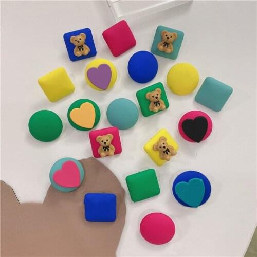 Cartoon Stud Earring Candy Color Yellow Green Square Ear Studs Geometric Heart-Shaped Animals Stud Earring Fashion Jewelry 2021