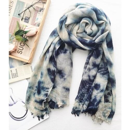 Japanese Style Men Cotton Scarf Hijab Fashion Wool Tie-dye Ladies Shawl Blue Color Women Gifts Scarf
