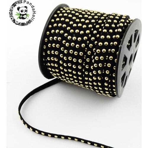 Faux Suede Cord with Golden Rhinestones for Punk Rock Jewelry Making 6x2.5mm; 50yards/roll