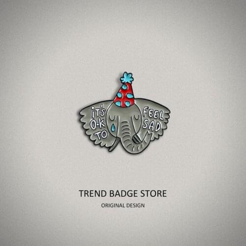 Elephant In Hat, Badge Accessories Its Ok To Feel Sad Tears Pins Metal For Backpack Accessories Brooch