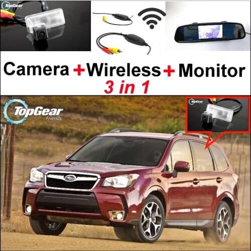 3 in1 Special Rear View Camera + Wireless Receiver + Mirror Monitor DIY Back Up Parking System For Subaru Forester SJ
