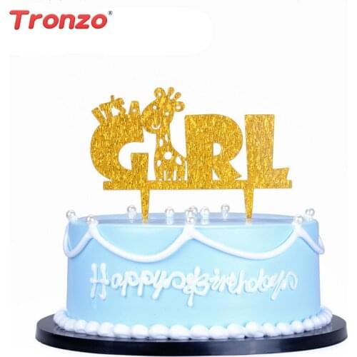 Tronzo Cute Giraffe Acrylic Birthday Cake Topper Its a Girl Baby Shower Party Decoration Pink Cake Accessory
