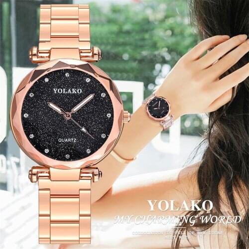 YOLAKO Top Brand Womens Watch Quartz Stainless Steel Band Newv Strap starry sky watch Analog Wrist Watches montres femme #N03
