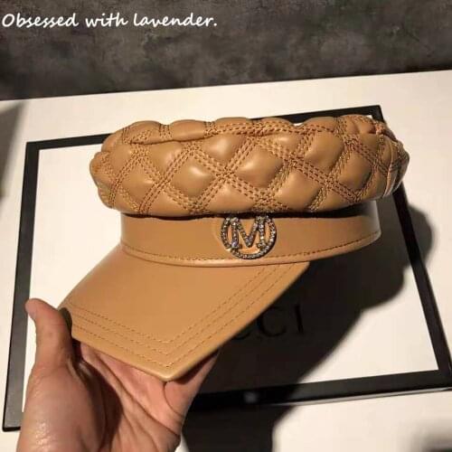 Obsessed with lavender.Hat female spring and autumn octagonal cap autumn and winter pu leather cap leather navy cap Joker