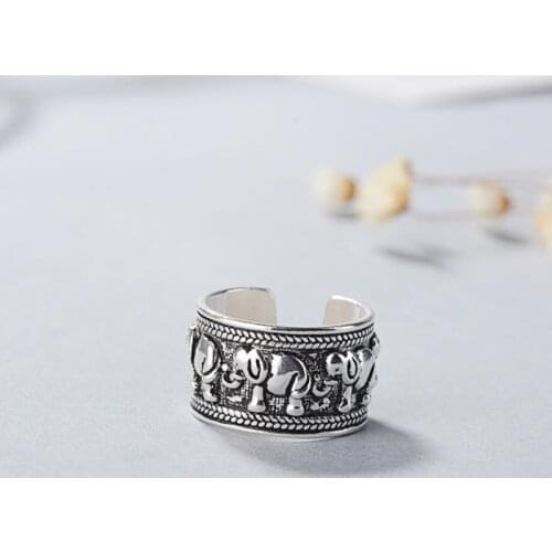 Sole Memory Retro Thai Silver Cute Elephant Fashion Wild 925 Sterling Silver Female Resizable Opening Rings SRI272