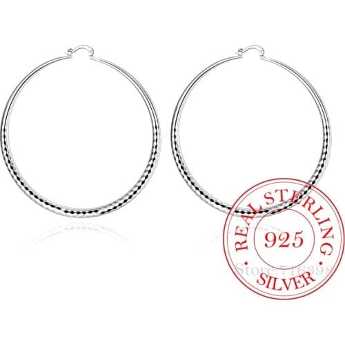 Diameter 7.1cm Hyperbole Classic 925 Sterling Silver Simple Big Pattern Circle Hoop Earrings For Women Silver Jewelry Pendientes