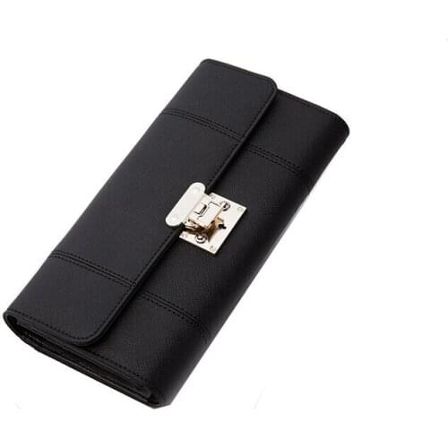 Genuine leather women long purse lock wallet card holder high quality
