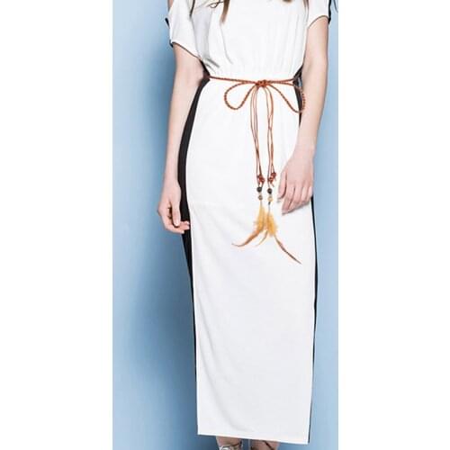Women Long Dress Strap Tassel Fringe Rope Chain Belts For Women Elegant Thin Hemp rope+feather Belt Waistband Cintos De Mujer
