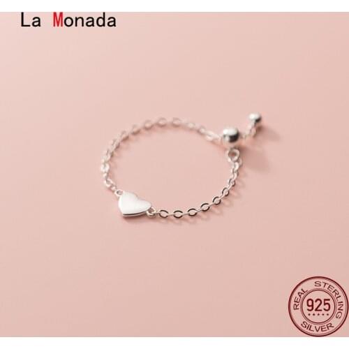 La Monada Chain Heart Minimalist Finger Rings For Women 925 Silver Jewelry For Women Rings Adjustable Silver Ring 925 Women