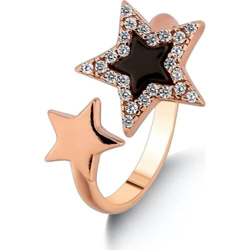 Silver Women Black Stone Star Model Open Ring, Multi Stone Women Ring Silver Women Jewelry 925 Sterling Silver Wedding Ring
