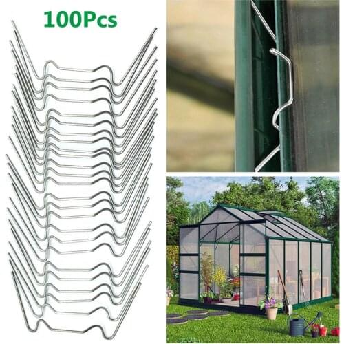 100Pcs Galvanized Steel W-Type Greenhouse Glass Pane Spring Wire Glazing Overlap Clips Fixing Clamps Greenhouse Fixing Tool