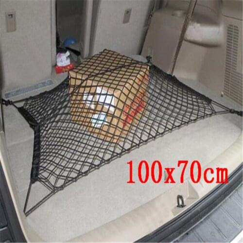 100 X Black 100cm x 70cm ,70cm x 70cm Nylon Car Trunk Net Luggage Storage Organizer Bag Rear Tail Mesh Network With 4 Hooks