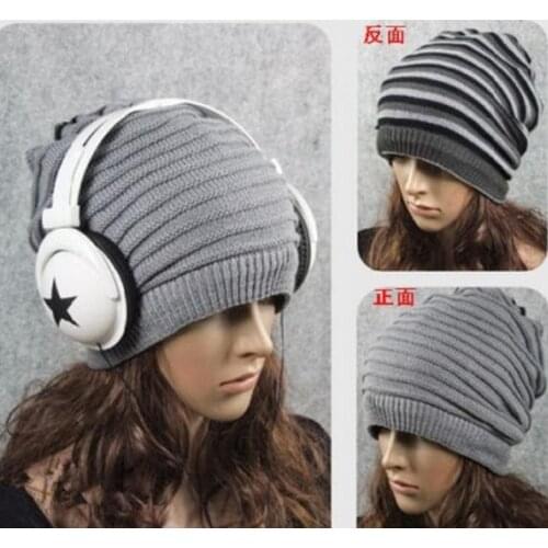 120pcs/lot unisex winter warm double face beanies/two way use striped knitted beanies/hat,can be as neck warmer