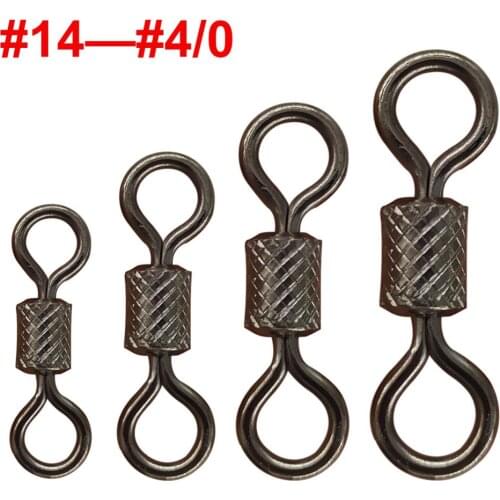 200pcs/lot Fishing Hooks Connector Fishing Swivels Impressed #14-#4/0 Stainless Steel Rolling Swivel Carp Fishing Accessories